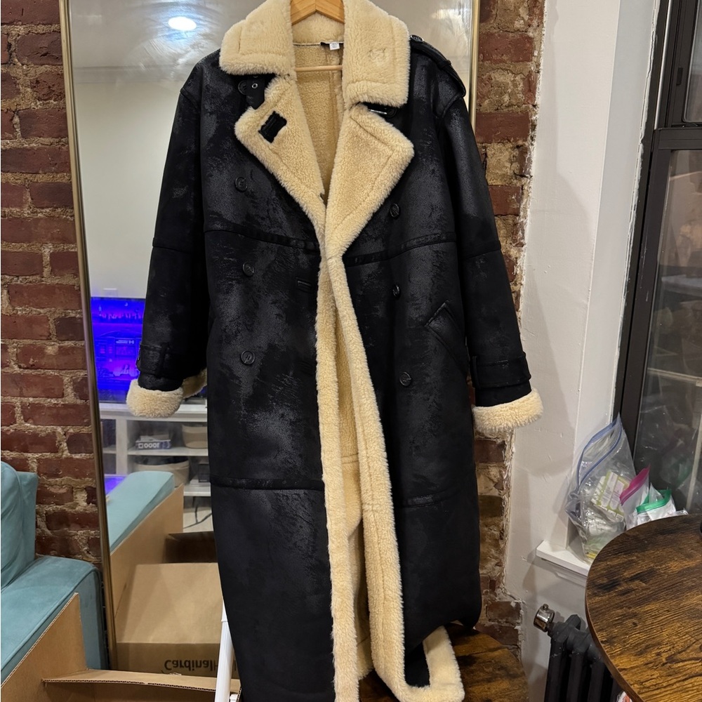 Top Shop Sherpa Leather Long Coat - Picture 5 of 5